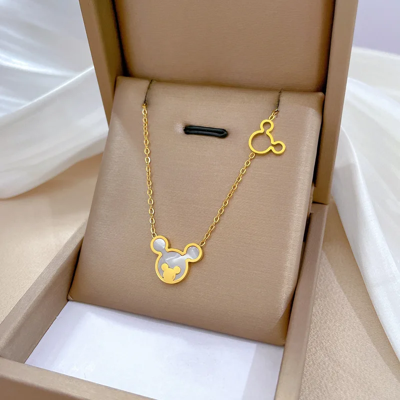 Wholesale Tarnish Free 18K Gold PVD Plating Stainless Steel Women Mouse Head Mickey Pendant Necklace Jewelry