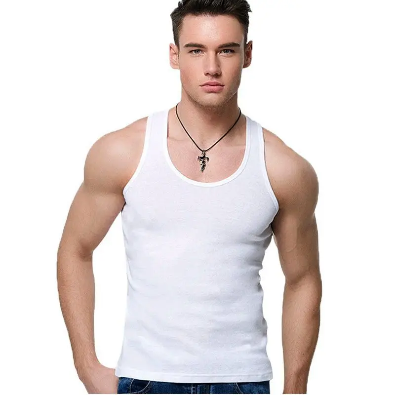 Manufacturers Solid Color Ribbed Undershirt Sports Fitness Seamless Black Men Vest For Summer