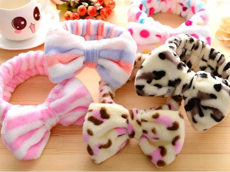 Facial Makeup bow  knot head wrap Soft Coral Fleece Cosmetic Headband for Women Girls Bow Hair Band Head band