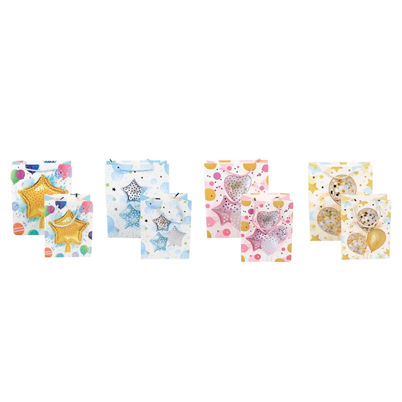 Kairui Fresh Style Love And Star Shaped Glitter Balloon Pattern Paper Shopping Bag With Logo Wholesale