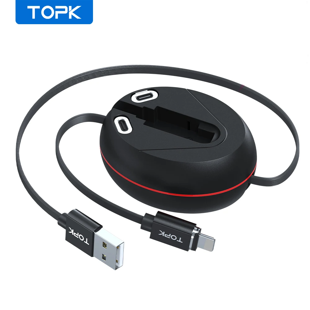 TOPK AM71 105 см 3 в 1 автоматический накопитель 3а выдвижной микромагнитный usb-кабель типа C