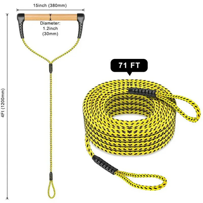 SELEWELL Thicker Heavy Duty Yellow Tow Rope Hook Strap Jetski Atv Double Bow Boat Water Sport Tow Rope