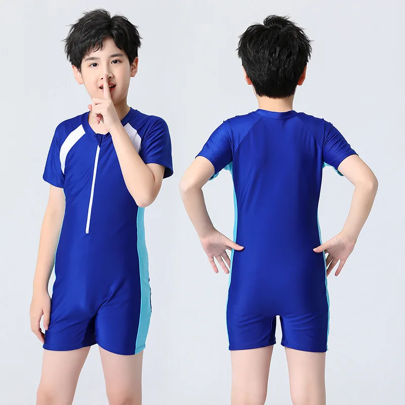 Wholesale Zipper Quick Dry One Piece short-sleeved beach sun protection Boy Girl Swimwear Surfing Suit Bathing Swimsuit