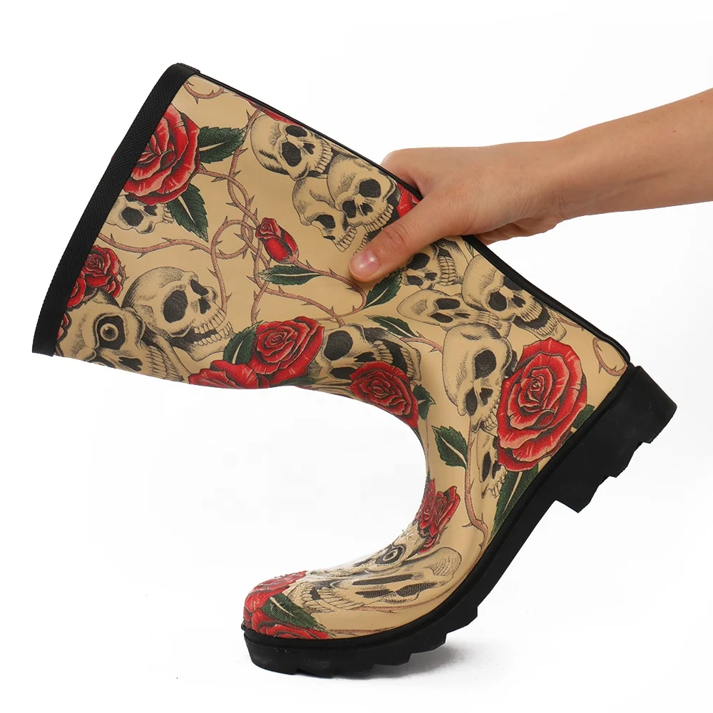 Женские сапоги высокие до бедра сапоги для женщин; Резиновые водонепроницаемые с цветочным принтом в стиле «граффити» из водонепроницаемого материала для женщин; Резиновые сапоги