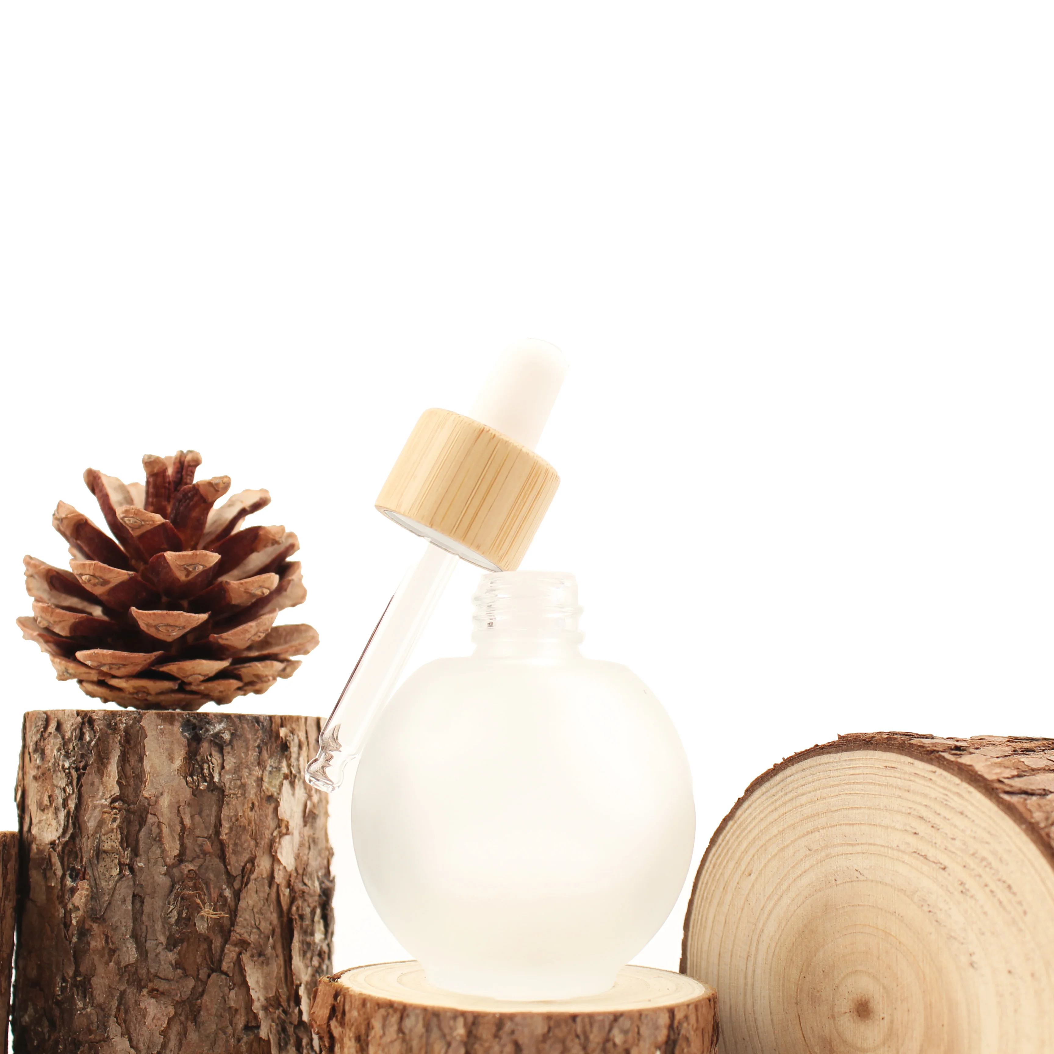 10ml 20ml 30ml 50ml serum round ball shape frosted glass dropper Bottle with bamboo lid GFSB--001K