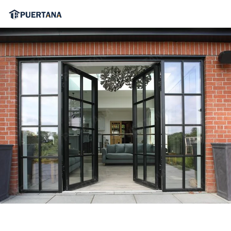 Steel Look Swing Glass French Doors Thermal Break Aluminum Casement Crittall Door Hinged Patio Partition Doors