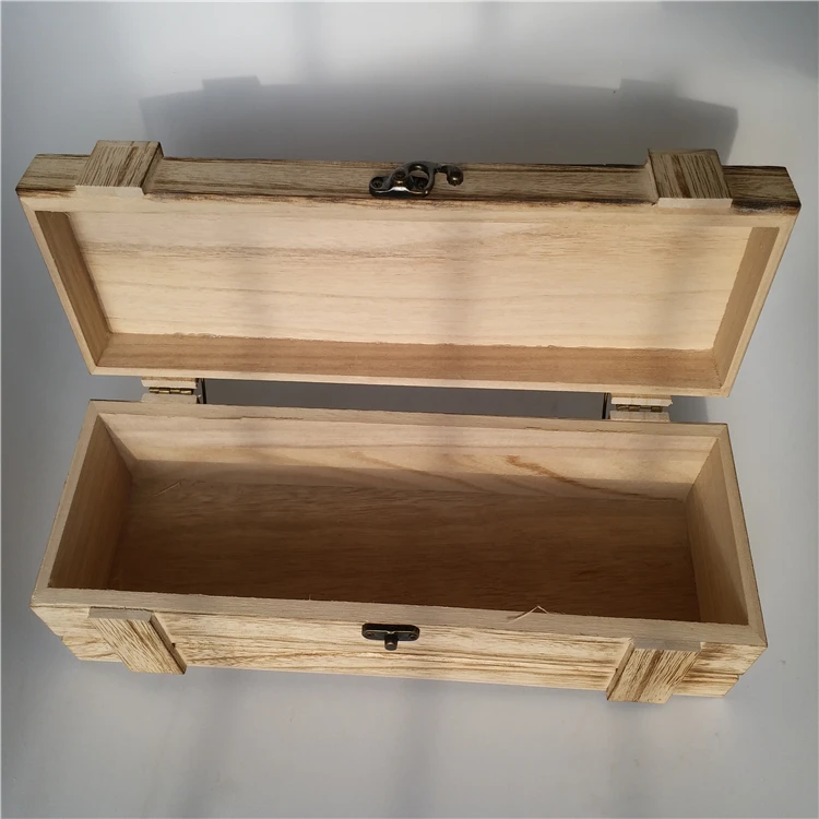 OEM Vintage Metal Lock Paulownia Wood Wine Bottle Packaging Gift Box