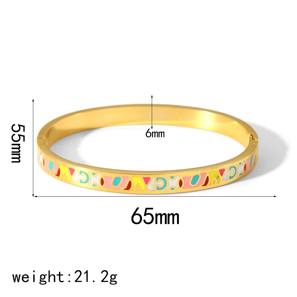 Custom manufacture colorful open enamel bangle wholesale fashion women 18k gold plated stainless steel enamel cuff bangle
