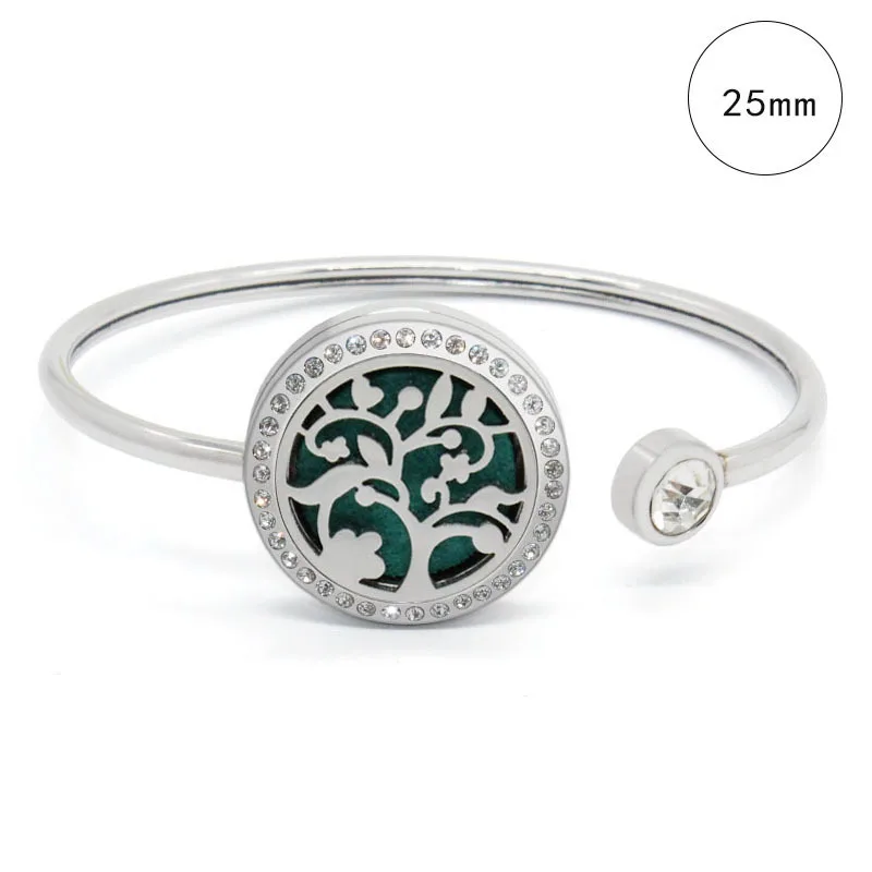 Zircon Tree Of Life Locket Pendant Bracelet Stainless Steel Jewelry Bangle Aroma Essential Oil Diffuser For