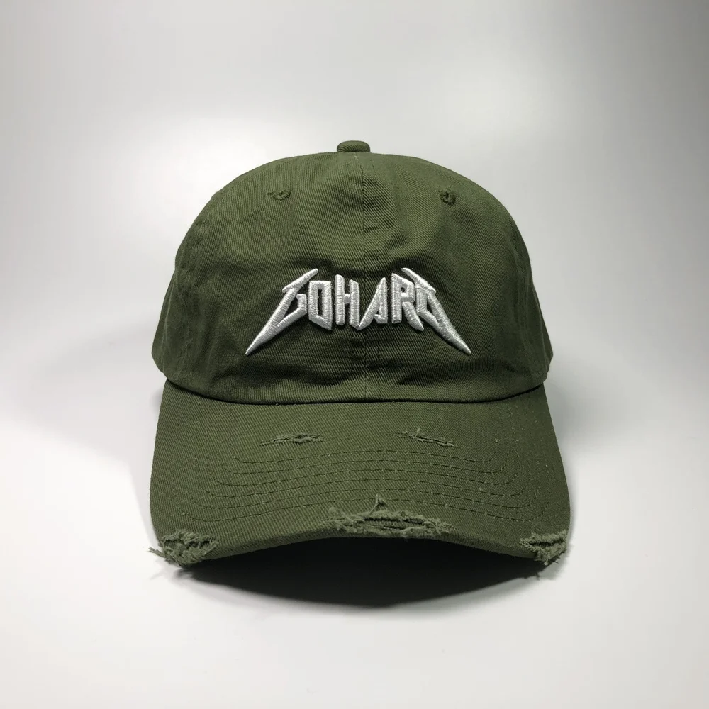  OEM cotton unstructured army green baseball cap with 3D embroidered logo custom distressed dad hat