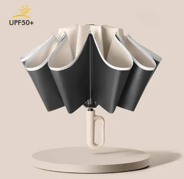 2024 New Product Easy Carry Unique Wholesales Cheap Automatic Three Folding Umbrella With Hook Loop Lock Handle