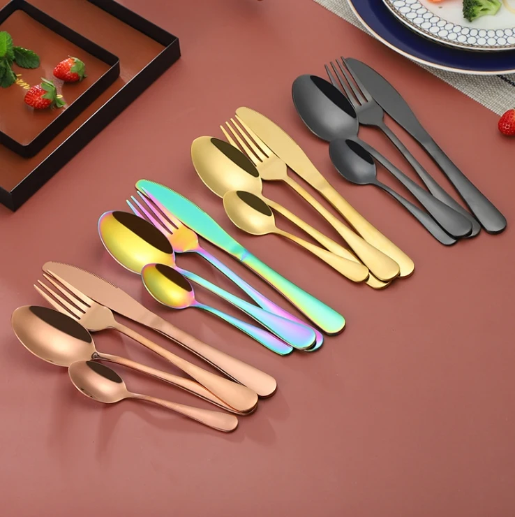 Luxury Gold Cutlery Set Stainless Steel Utensils Knife Fork Spoon Flatware Set Gradient Sliver Cutlery Set with Gift Box