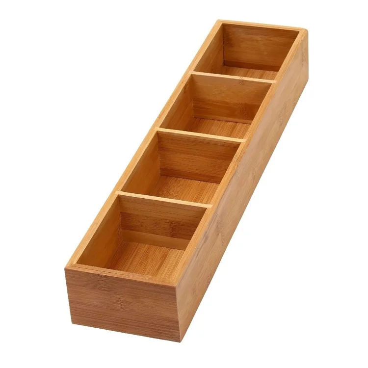 Бамбуковая коробка с 4 отделениями ручной работы на заказ, органайзер для дома и офиса