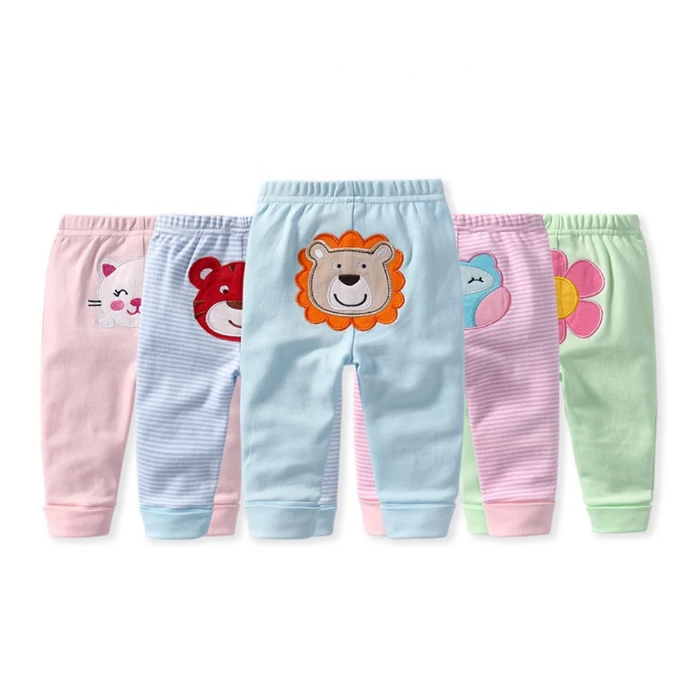 
Factory custom Wholesale Autumn Winter Applique Patch Super Soft Organic Cotton Long Pants for Baby 