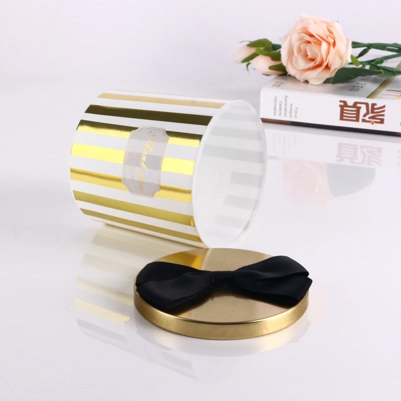 Candle Jars Wholesale,14oz Glass Vessels For Candle Making with Round Wrap printing With Bowknot Lid