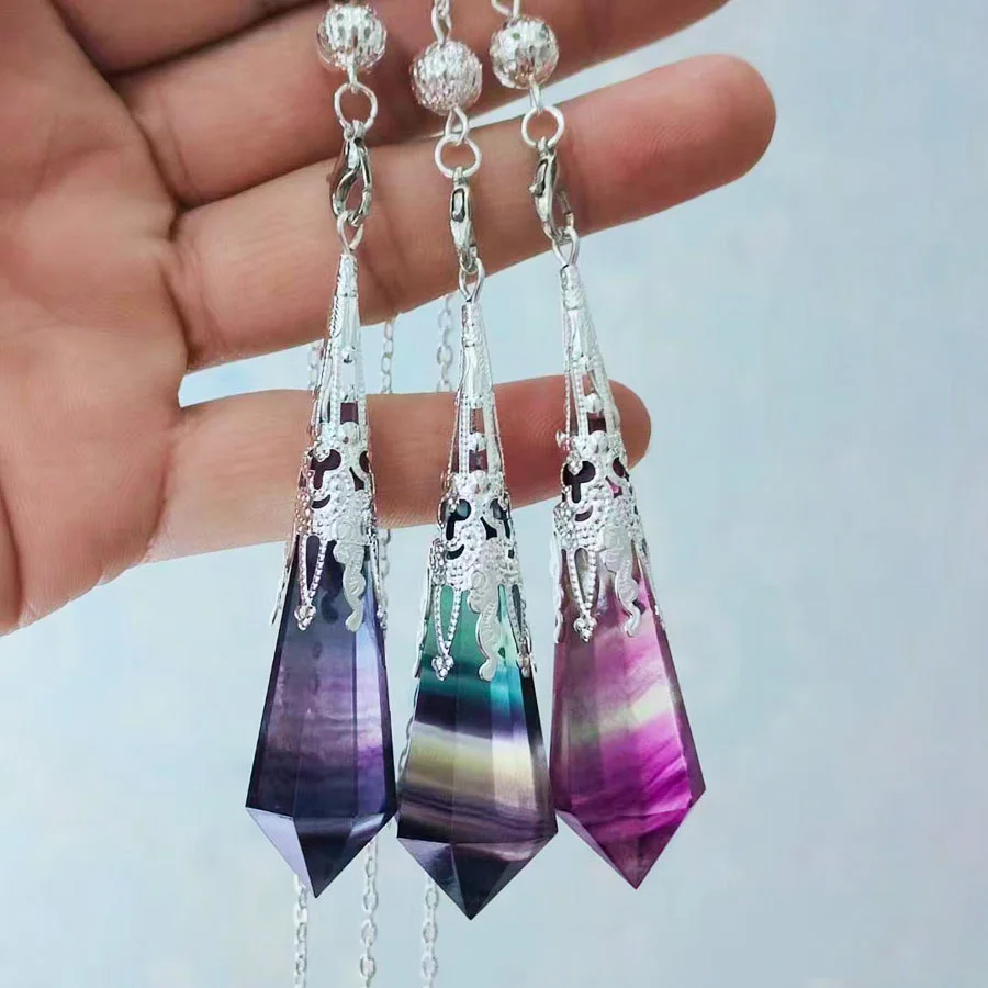 High Quality Crystal Stone Pendulum Polyhedral Pendulum Rainbow Fluorite Pendulum For Healing Stones Pendant