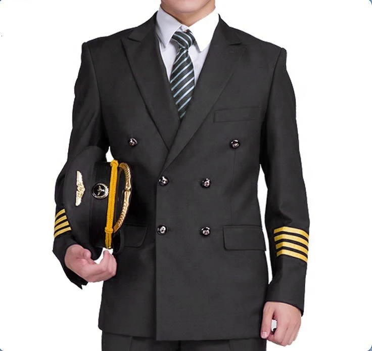 Custom  100% Cotton Fabric Green Pilot Uniform Sets Blazer Shirts Trousers Airline Staff Workwear Captain Uniforms