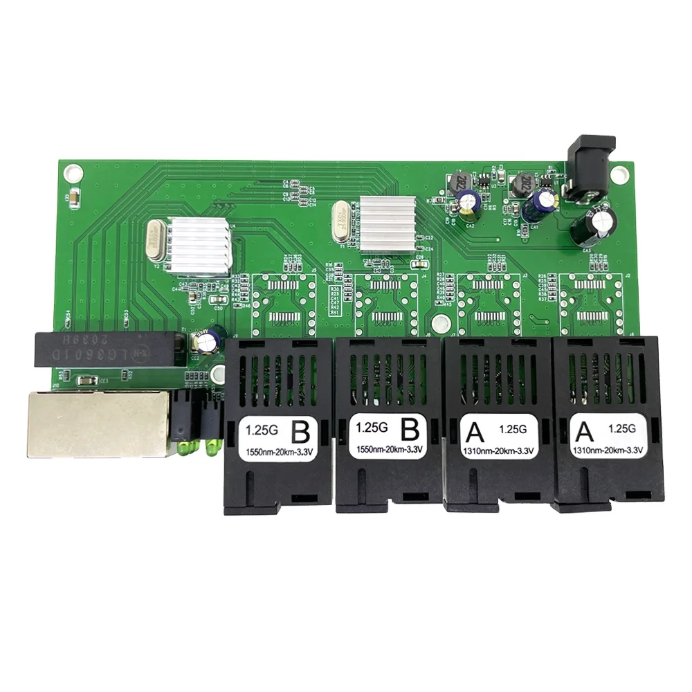 4 Fiber Ports And 2 Rj45 Ports 10/100/1000m Internet Gigabit Media Converter 20km Ethernet Converter Fiber Media Converter Pcba