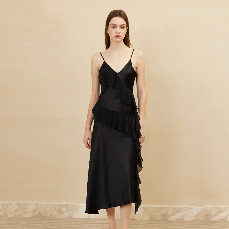 100% шелковое платье, женское модное и роскошное 100% платье 19 мм из тутового шелкопряда с краями листьев лотоса, женское платье