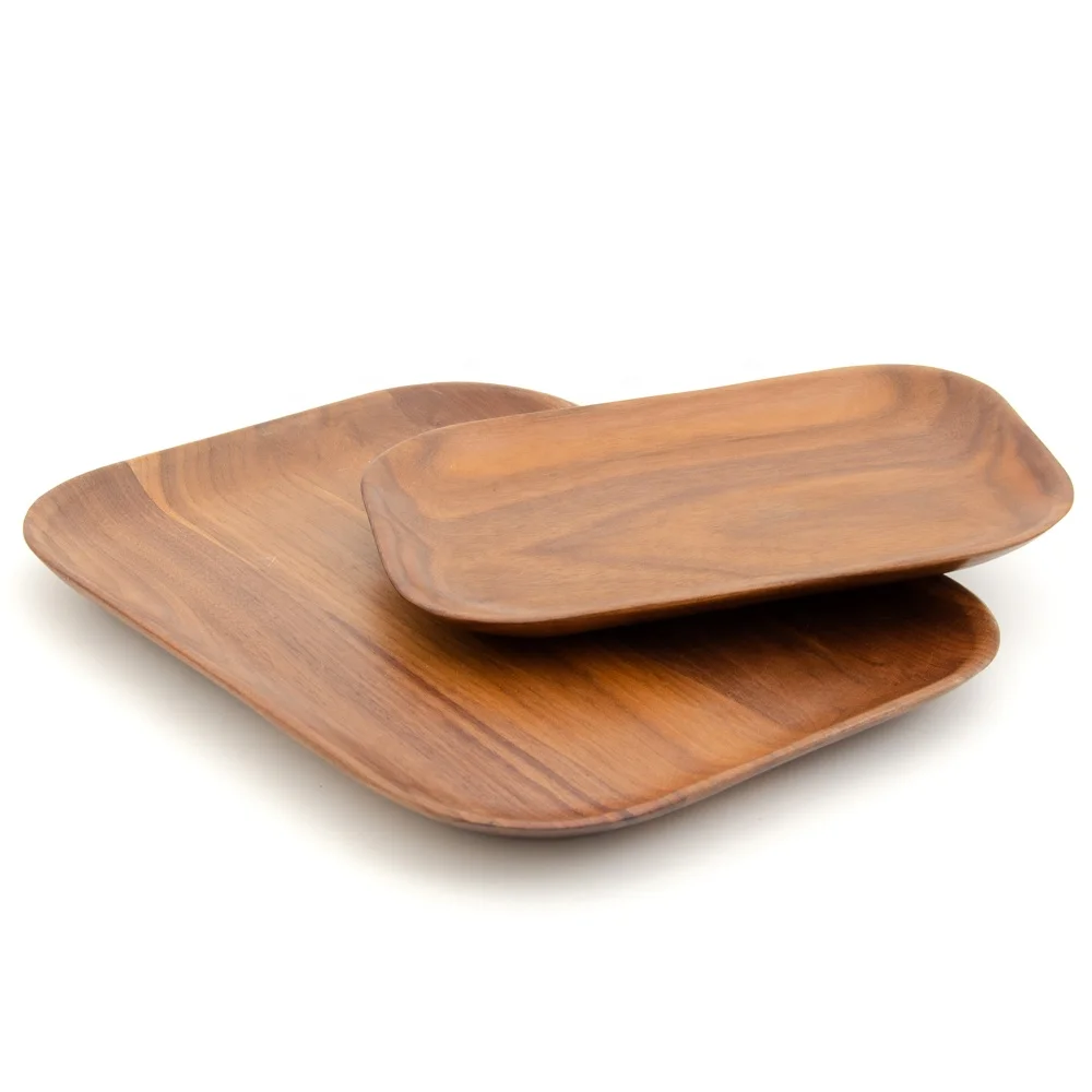 Hot sales 2 pcs wooden plate set food wood dishes round beech acacia wooden rustic charger plates