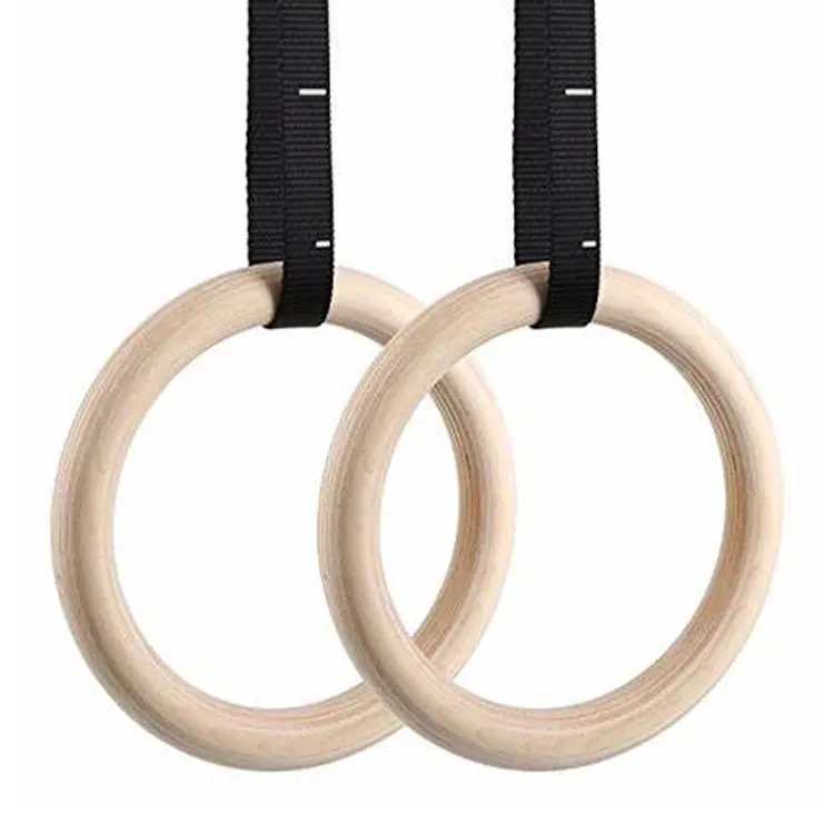 Outdoor Fitness Equipment Adjustable Strap Core Strength Exercise Gymnastic Wooden Gym Rings