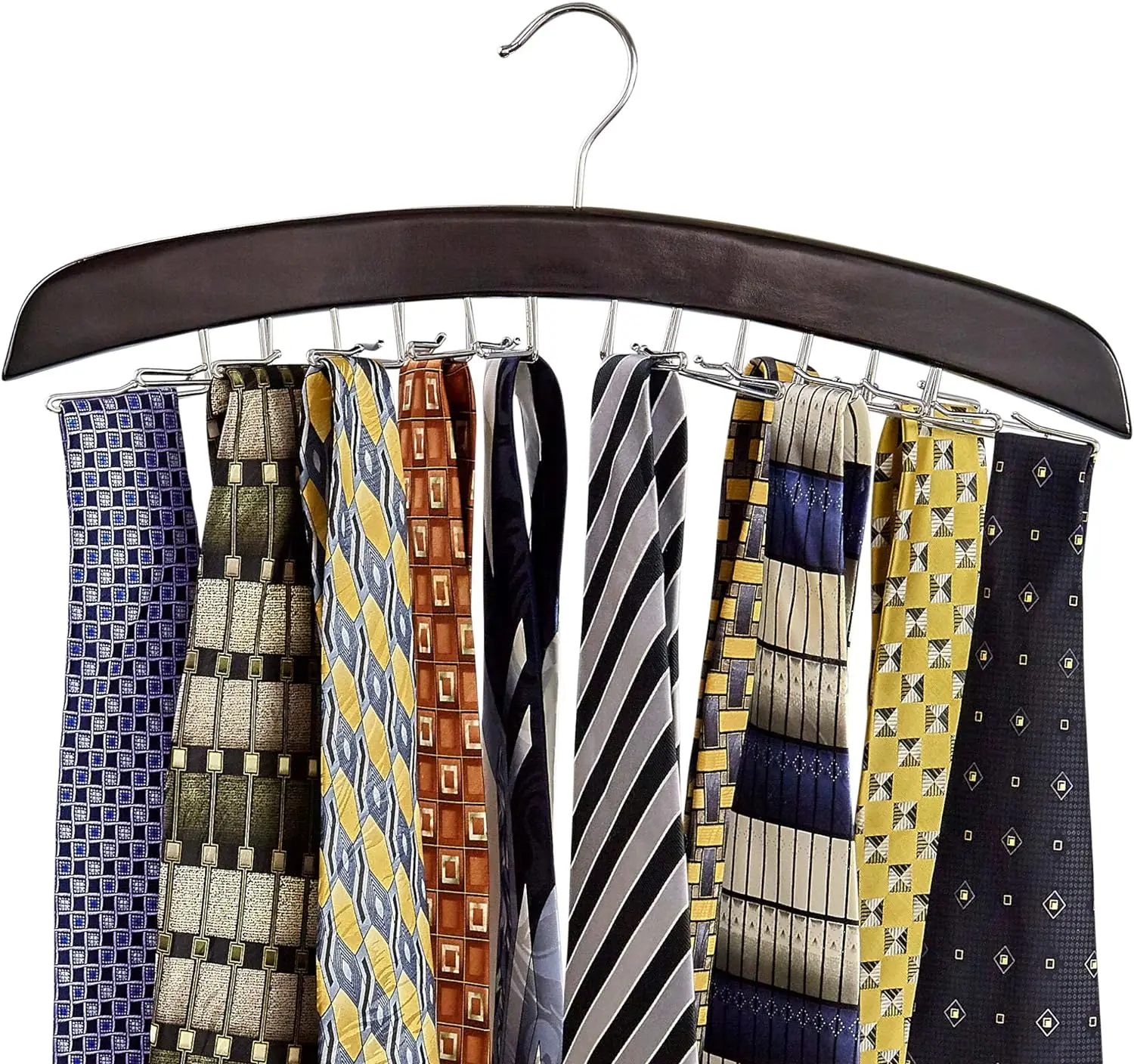 Customized Solid Wood Tie Hanger 24 Ties 360 Rotate Tie Holder Organizer With Chrome Accents