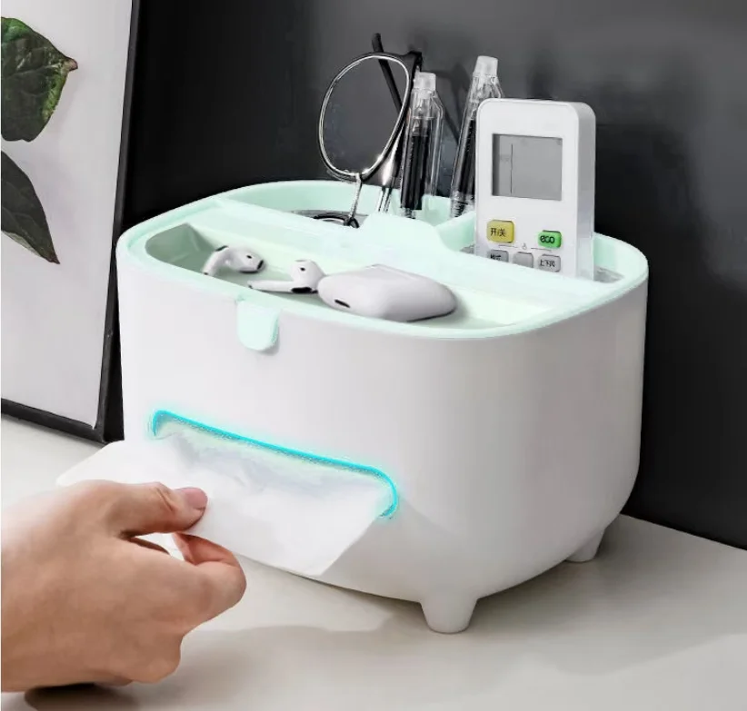 Tissue Storage Box,Multifunctional Tissue Box Office Desktop Stationery Storage Tissue Box with Phone Holder,Suitable for bathr