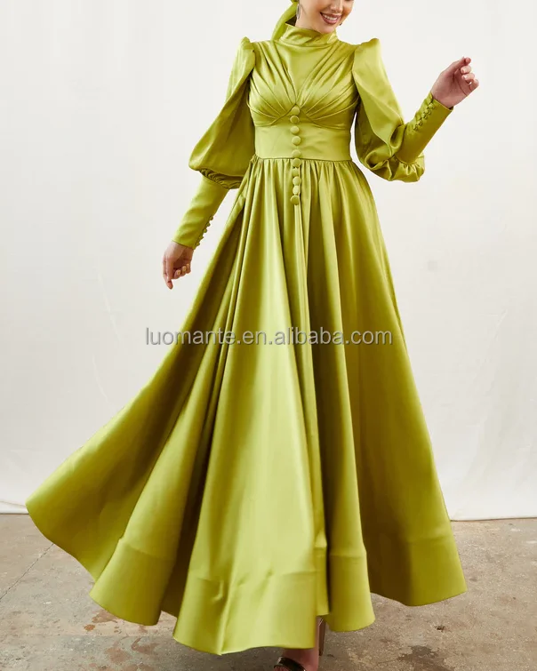 Clothing Manufacturers Dubai Muslim Satin Modest Party Prom Evening Maxi Dress For Ladies