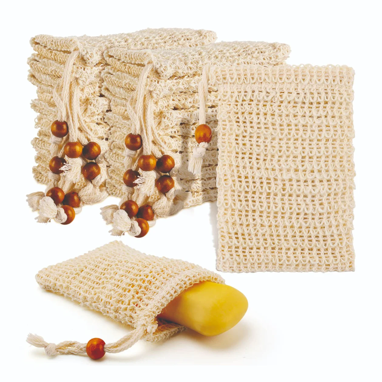Soap Saver Bag Natural  Exfoliating Pouch for Foaming and Drying  Bars Shower  (13.5 x 9 cm, Beige)