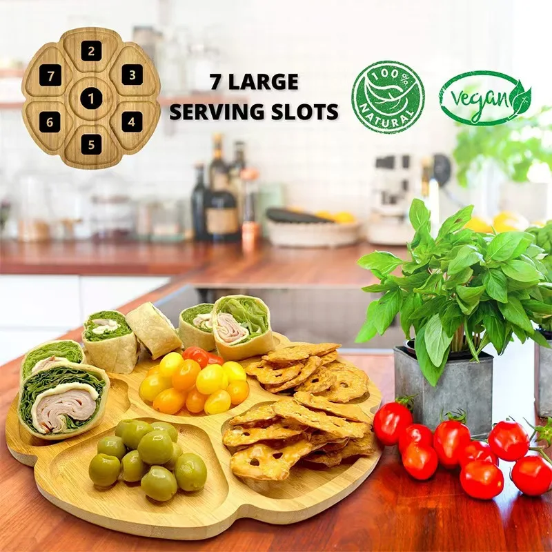 Bamboo Wood Grid Hotpot Plate Vegetable Platter and Fruit Tray for Party Meal Supplementary Food Wooden Tableware Set