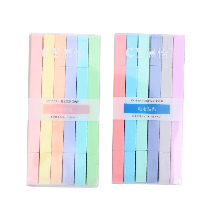 New school student double-end highlighters set large-capacity soft tip drawing marker pens colored pens set stationery customize