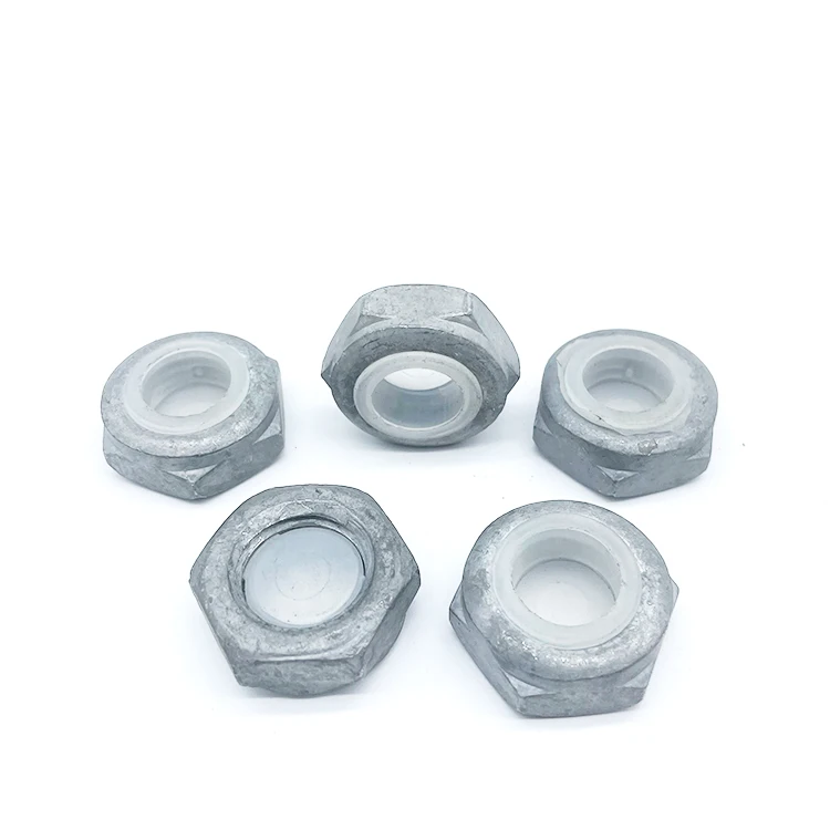 Carbon Steel Grade 8 M8 Anti-Theft Nut Plastic Insert Lock Hex Thin Nut Anti Theft Locking Nuts with Hot Dip Galvanize