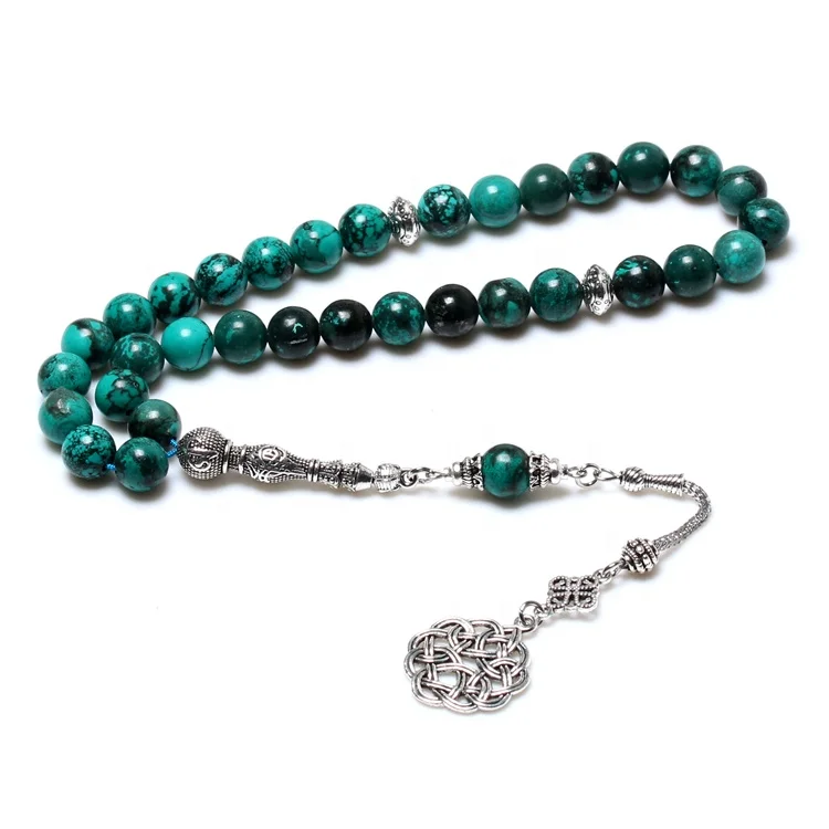 Factory Sale Natural Turquoise Stone Allah Tasbeeh Subha Muslim Rosary Islamic Prayer Beads