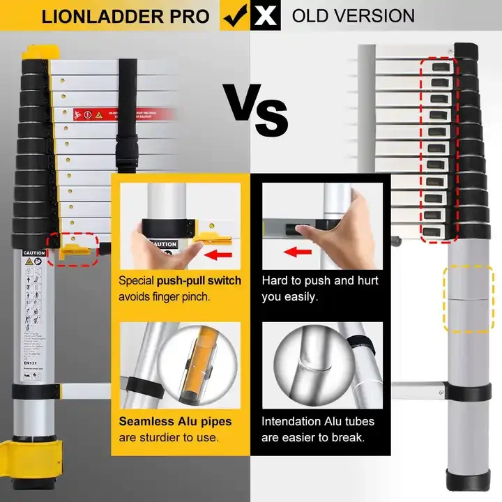 EN131  Heavy duty soft close One-Button Release Foldable Aluminum Telescopic Ladder portable