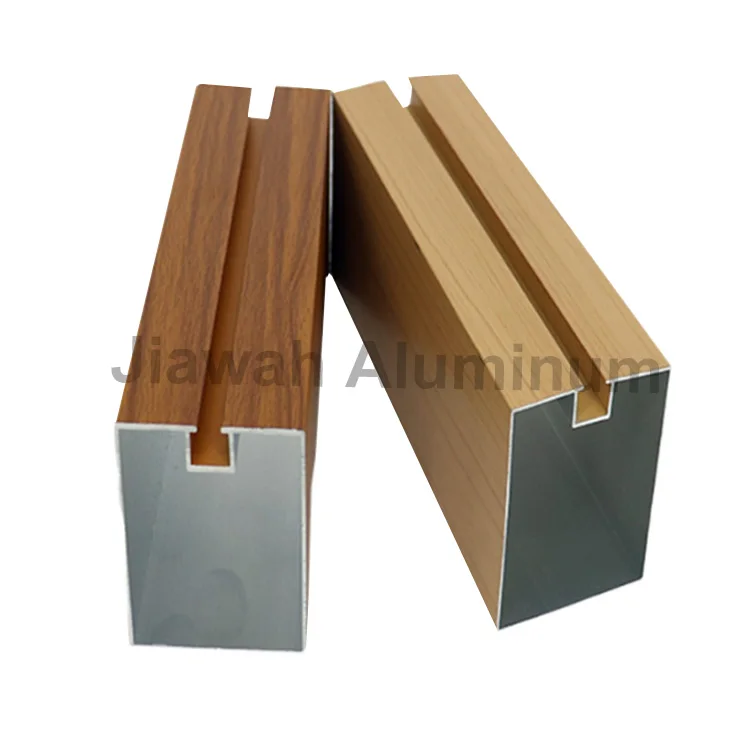 6063 T5 cladding wood laminate on aluminium Guangzhou manufacturer timber look cladding aluminium batten extrusion profile