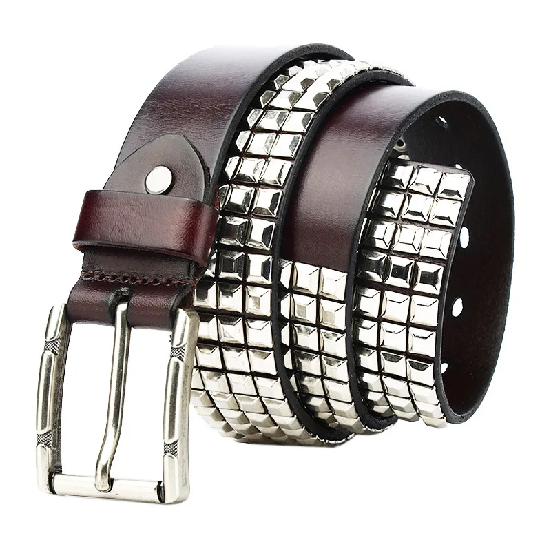Studded Belt Pyramid Rivets Studs Decoration Belt Punk Style Retro Handmade Full Grain Leather