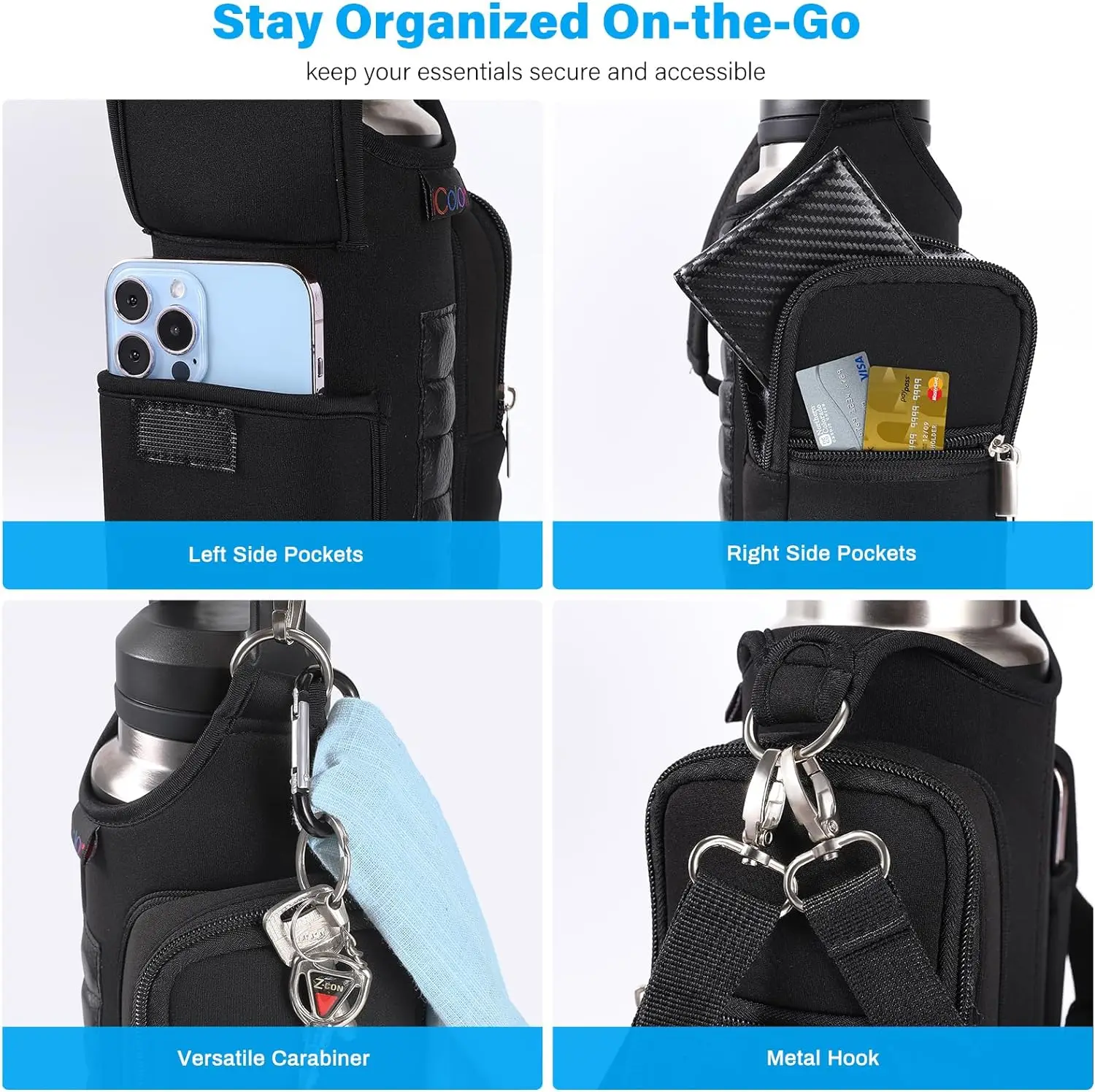Practical 5 Built-in Magnets Gym Phone Bag Gym Bottle Carrier Bag with Phone Pockets Powerful Magnetic Bag Water Bottle Holder