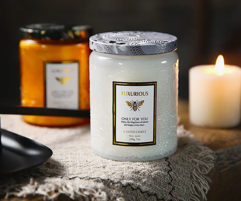 wholesale Medium Embossed Glass cup Candle soy wax aroma home decoration candle gift for indoor Medium Embossed Glass cup Candle