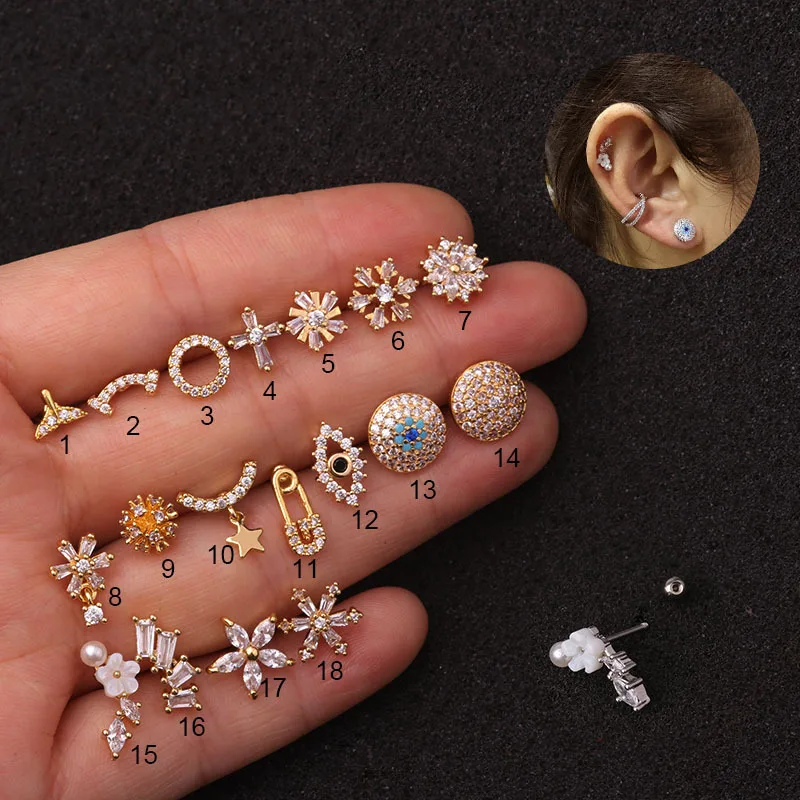 New Fashion Creative Light Luxury Thin Rod Zircon Metal Earrings Hip Pop Style Animal Flower Stud Piercing Earrings For Women