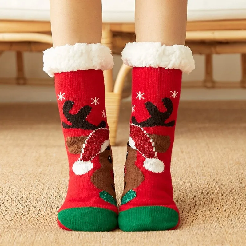 New Winter Knit Women Thick Sherpa Fleece Lined Thermal Fuzzy Christmas Fluffy Slipper Socks Floor Indoor Socks With Anti slip