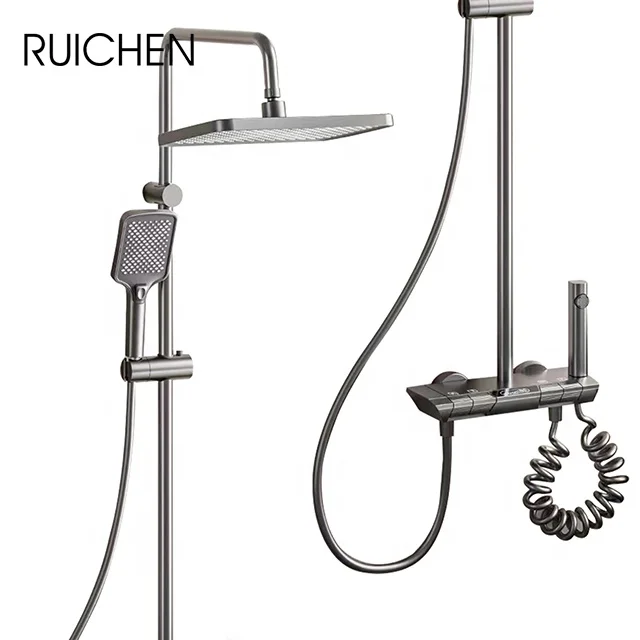 Top Gun Gray Bathroom piano Key Shower Faucet Shower System With Temperature Display