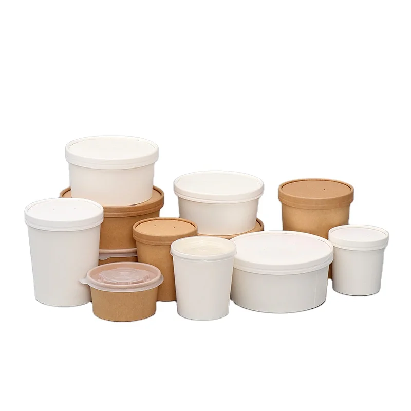 100% biodegradable disposable paper bowl soup bowl kraft paper takeaway food container 8oz-32oz