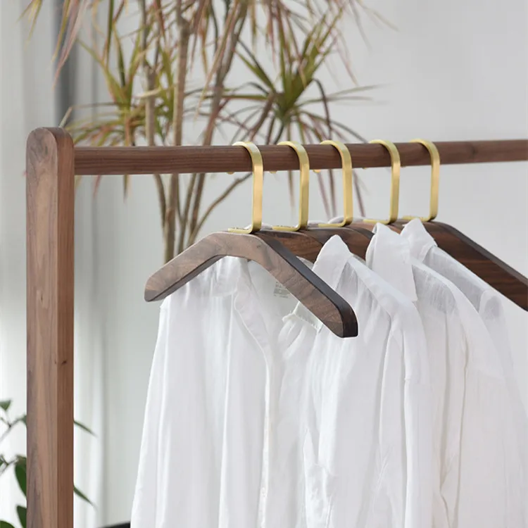 Nordic Hotel B&B Retro Brass Clothes Hanging Rack Solid Wood Black Walnut Non-trace Non-slip Household Wardrobe Hanger