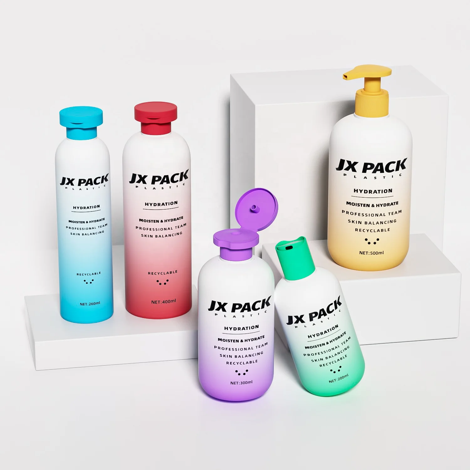 custom luxury 200ml 260ml 400ml 500ml gradient color biodegradable plastic bottles matte pump bottle flip cap shampoo bottle