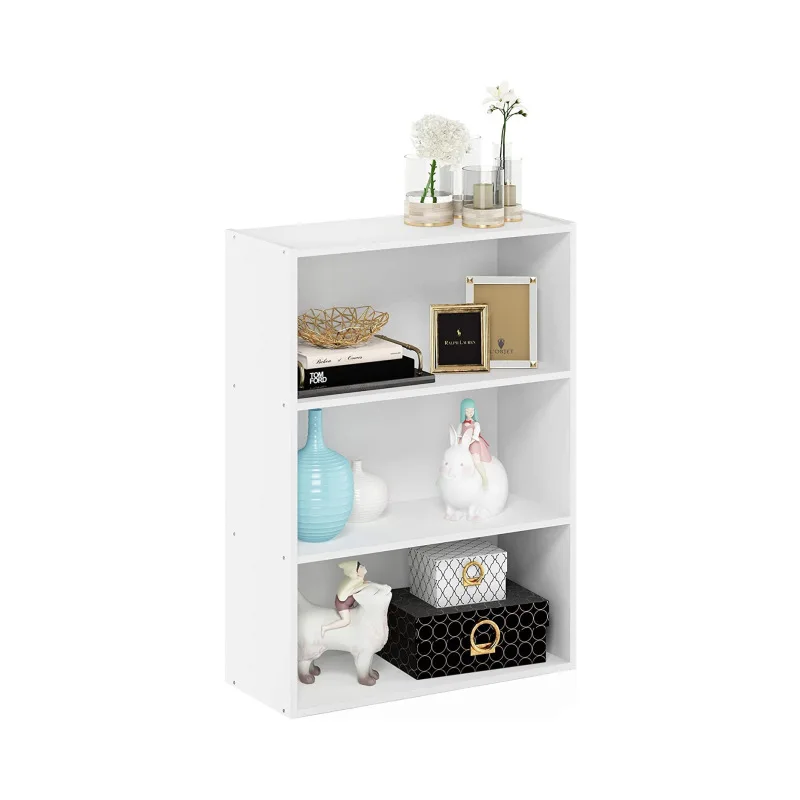 Living Room Book Multi-layer Toy and Sundry Storage Rack 3-tier Open Shelf Bookcase Floor-mounted Wooden Bedroom Furniture White