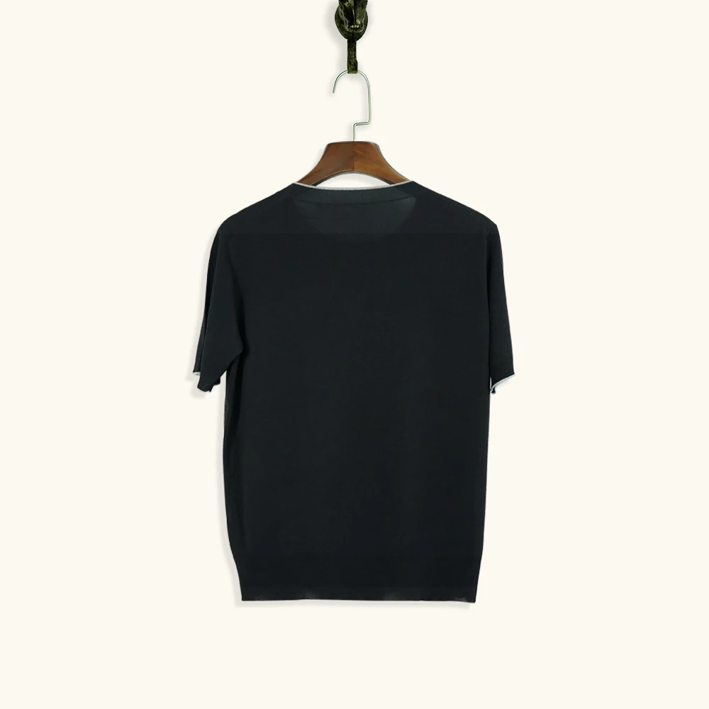 
2021 Korean Fashion Plain Summer Tencel Black and White for cos Short Sleeve Ladies Knitted Sweater 