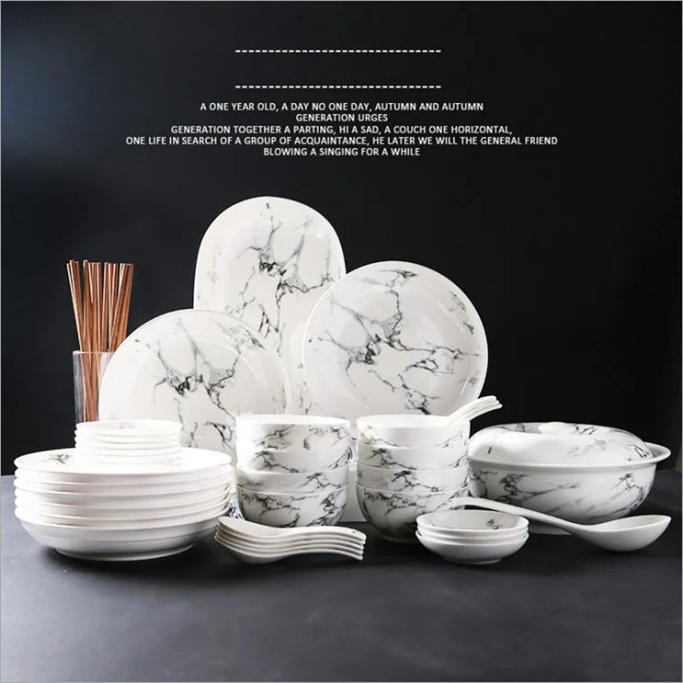 Luxury home decor wedding gift marble ceramic plate bowl dish set porcelain dinnerware dinner set