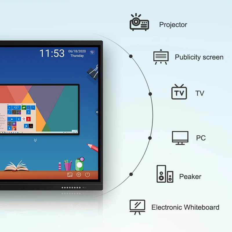 cheap electronic smart board touch monitor75 inc PC portable interactive classroom whiteboard
