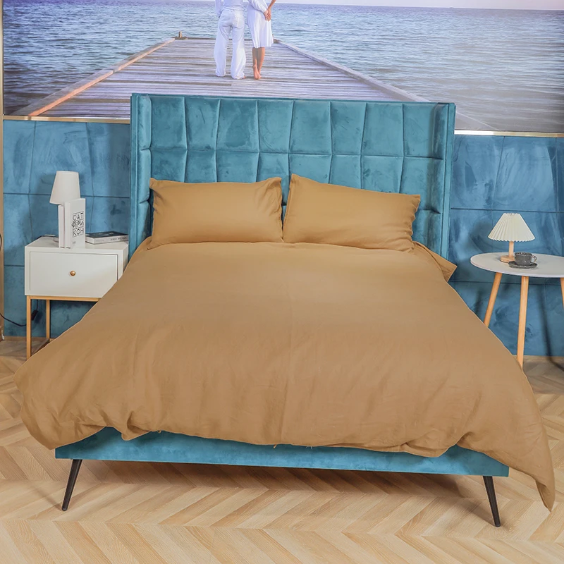 wholesale pure color luxury comfortable customized king size 4 piece linen sheet sets with duvet cover for adults and kids