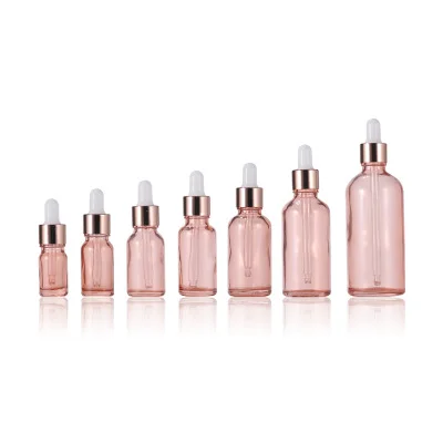 Round Oil Pink Serum Glass 2oz Dropper Bottle 30ml 100ml Eye Rose Gold Dropper Glass Bottle Pink Dropper Bottle For Cosmetic